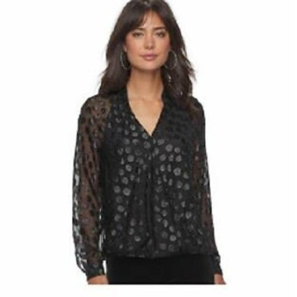 Womens Long Sleeve Top Jennifer Lopez Sheer Sz M Hi-Low Blouse